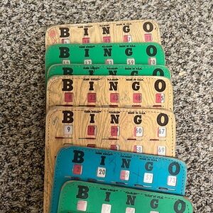 10 Vintage Bingo Game Boards Cards with reusable sliding windows. 70’s vintage.